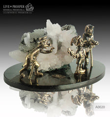 Bronze Pinocchio fairy tale Figures with Calcite on a Dolerite plate