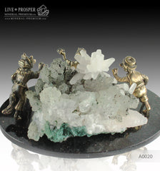 Bronze Pinocchio fairy tale Figures with Calcite on a Dolerite plate