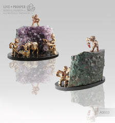 Bronze dwarf miners with a donkey figures at amethyst mine on dolerite plate  Бронзовые гномы шахтеры с осликом в шахте из аметиста на пластине из долерита