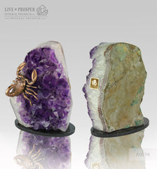 Bronze Scorpion figure with Demantoid inserts with Agate geode Amethyst