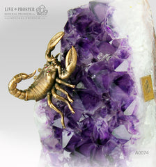 Bronze Scorpion figure with Demantoid inserts with Agate geode Amethyst