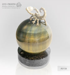 Bronze figure of scorpion on a Chrysoberyl sphere with sea pearl and Swarovski inserts small