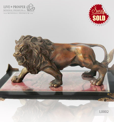 Bronze Lion figure on a Jasper plate